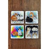 Begoloni Doğal Taş Bardak Altlığı - Sevimli Kediler Baskılı Bardak Altlığı 10X10CM Ai Stone Coasters 590 - 10 x 10 x 1 cm