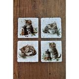 Begoloni Doğal Taş Bardak Altlığı Sevimli Kediler Temalı 10X10CM- Stone Coasters - 10 x 10 x 1 cm