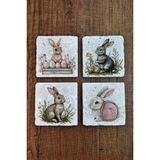 Begoloni Doğal Taş Bardak Altlığı - Sevimli Tavşanlar Temalı 10X10CM Stone Coasters - 10 x 10 x 1 cm