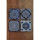 Begoloni Doğal Taş Bardak Altlığı Tile Desen 10X10CM Stone Coasters 4'lü Set - 10 x 10 x 1 cm