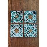 Begoloni Doğal Taş Bardak Altlığı Tile Desen Baskılı 10X10CM Stone Coasters 4'lü Set - 10 x 10 x 1 cm