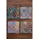 Begoloni Doğal Taş Bardak Altlığı Uv Baskılı 4'lü Set Desenler -Tile Stone Coasters - 10 x 10 x 1 cm