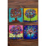 Begoloni Doğal Taş Bardak Altlığı Uv Baskılı 4'lü Set - Hayat Ağacı - Stone Coasters - 10 x 10 x 1 cm