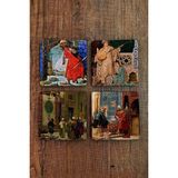 Begoloni Doğal Taş Bardak Altlığı Uv Baskılı 4'lü Set Kaplumbağa Terbiyecisi - Stone Coasters - 10 x 10 x 1 cm
