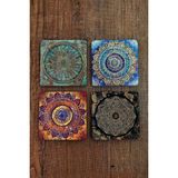 Begoloni Doğal Taş Bardak Altlığı Uv Baskılı 4'lü Set - Mandala Yaşam Çiçeği Sri Yantra - Stone Coasters - 10 x 10 x 1 cm