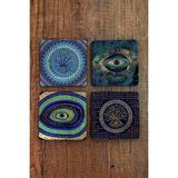 Begoloni Doğal Taş Bardak Altlığı Uv Baskılı 4'lü Set Nazar - Stone Coasters - 10 x 10 x 1 cm