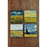 Begoloni Doğal Taş Bardak Altlığı - Van Gogh Aı Eserleri Baskılı 10X10CM Yapay Zeka Stone Coasters 480 - 10 x 10 x 1 cm
