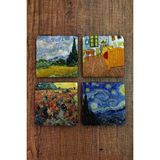 Begoloni Doğal Taş Bardak Altlığı - Van Gogh Eserleri Baskılı 10X10CM Stone Coasters - 10 x 10 x 1 cm
