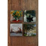 Begoloni Doğal Taş Bardak Altlığı - Vincent Van Gogh Eserleri Baskılı 10X10CM Stone Coasters - 10 x 10 x 1 cm