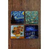 Begoloni Doğal Taş Bardak Altlığı Vincent Van Gogh Eserleri Baskılı 4'lü Set - Stone Coasters