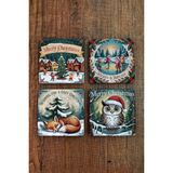 Begoloni Doğal Taş Bardak Altlığı - Vintage Christmast Baskılı 10X10CM Yeni Yıl Stone Coasters 504 - 10 x 10 x 1 cm