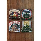 Begoloni Doğal Taş Bardak Altlığı - Vintage Christmast Baskılı 10X10CM Yeni Yıl Stone Coasters 505 - 10 x 10 x 1 cm
