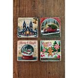 Begoloni Doğal Taş Bardak Altlığı - Vintage Christmast Baskılı 10X10CM Yeni Yıl Stone Coasters 510 - 10 x 10 x 1 cm