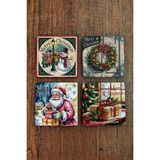 Begoloni Doğal Taş Bardak Altlığı - Vintage Christmast Baskılı 10X10CM Yeni Yıl Stone Coasters 511 - 10 x 10 x 1 cm