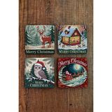 Begoloni Doğal Taş Bardak Altlığı - Vintage Christmast Baskılı 10X10CM Yeni Yıl Stone Coasters 514 - 10 x 10 x 1 cm