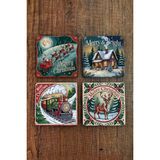 Begoloni Doğal Taş Bardak Altlığı - Vintage Christmast Baskılı 10X10CM Yeni Yıl Stone Coasters 515 - 10 x 10 x 1 cm