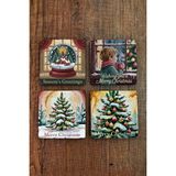 Begoloni Doğal Taş Bardak Altlığı - Vintage Christmast Baskılı 10X10CM Yeni Yıl Stone Coasters 516 - 10 x 10 x 1 cm