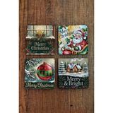 Begoloni Doğal Taş Bardak Altlığı - Vintage Christmast Baskılı 10X10CM Yeni Yıl Stone Coasters 518 - 10 x 10 x 1 cm