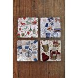 Begoloni Doğal Taş Bardak Altlığı - Yeni Yıl - Yılbaşı Uv Baskılı 4'lü Set - Christimas Stone Coasters - 10 x 10 x 1 cm