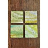 Begoloni Doğal Taş Bardak Altlığı - Yeşil Sulu Boya Desenler Baskılı 10X10CM Stone Coasters - 10 x 10 x 1 cm