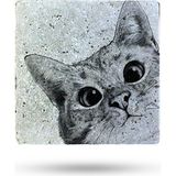 Begoloni Doğal Taş Nihale 15X15CM Kedi Baskılı Taş Nihale Çaydanlık Altlığı-Tencere Tava Altlığı