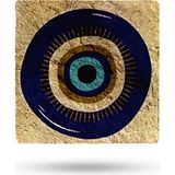 Begoloni Doğal Taş Nihale 15X15CM Nazar Boncuğu Baskılı Çaydanlık Altlığı-Tencere Tava Altlığı