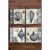 Begoloni Doğaltaş Bardak Altlığı 4'lü Set - Deniz Kabuğu Desenli Doğal Taş Baskılı Bardak Altı - 10 x 10 x 1 cm