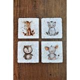 Begoloni Sevimli Çizgi Hayvanlar Temalı Doğal Taş Bardak Altlığı - Stone Coasters