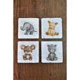 Begoloni Sevimli Hayvanlar Temalı Doğal Taş Bardak Altlığı - Stone Coasters - 10 x 10 x 1 cm