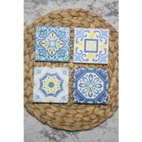 Begoloni Stone Decor 10x10 Cm Limra Doğal Taş Uv Baskılı 4'lü Set Dekoratif Hediyelik Bardak Altlığı