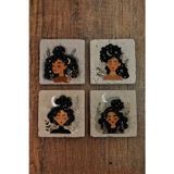 Begoloni Stone Decor Ayçiçeği Kadınları Temalı Doğal Taş Bardak Altlığı - Stone Coasters