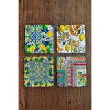 Begoloni Stone Decor Baskılı Doğaltaş Bardak Altlığı 4'lü Set - Limon Ağacı Baskılı Taş Bardak Altı - Stone Coasters