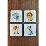 Begoloni Stone Decor Çizgi Hayvan Animasyon Temalı Doğal Taş Bardak Altlığı - Stone Coasters