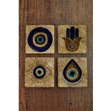 Begoloni Stone Decor Doğal Taş Bardak Altlığı 10x10x1 Cm Nazar Boncuğu Desenli - Stone Coasters