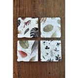 Begoloni Stone Decor Doğal Taş Bardak Altlığı 4'lü Set 10x10cm - Yaprak Desenler Baskılı Stone Coasters