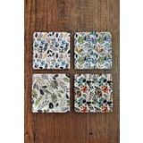 Begoloni Stone Decor Doğal Taş Bardak Altlığı 4'lü Set - 10x10cm Yeşil Bitkiler Baskılı Bardak Altlığı - Stone Coasters