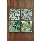 Begoloni Stone Decor Doğal Taş Bardak Altlığı 4'lü Set - 10x10cm Yeşil Yaprak Desenli Taş Bardak Altlığı - Stone Coasters