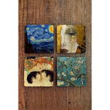 Begoloni Stone Decor Doğal Taş Bardak Altlığı 4'lü Set 10x10x1 cm Gustav klimt ve Van Gogh Eserleri- Stone Coasters