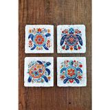 Begoloni Stone Decor Doğal Taş Bardak Altlığı 4'lü Set 10x10x1 cm Renkli Kaplumbağa Desenleri-Stone Coasters