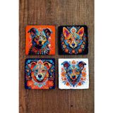 Begoloni Stone Decor Doğal Taş Bardak Altlığı 4'lü Set 10x10x1 cm Renkli Köpekler -Stone Coasters
