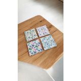 Begoloni Stone Decor Doğal Taş Bardak Altlığı 4'lü Set - Çiçek Desenler Baskılı Stone Coasters