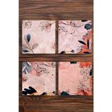 Begoloni Stone Decor Doğal Taş Bardak Altlığı 4'lü Set - Çiçek Desenli