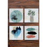 Begoloni Stone Decor Doğal Taş Bardak Altlığı 4'lü Set - Çiçek