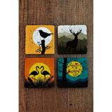 Begoloni Stone Decor Doğal Taş Bardak Altlığı 4'lü Set - Doğa Temalı Kuş, Geyik, Flamingo, Dolunay - Stone Coasters