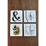 Begoloni Stone Decor Doğal Taş Bardak Altlığı 4'lü Set - Home - Love Baskılı Doğal Taş Bardak Altı - Stone Coasters