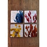 Begoloni Stone Decor Doğal Taş Bardak Altlığı 4'lü Set - Renkli Bitkiler Baskılı - Stone Coasters
