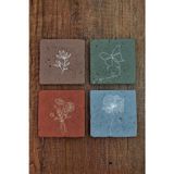 Begoloni Stone Decor Doğal Taş Bardak Altlığı 4'lü Set - Renkli Çiçek Desenleri - Stone Coasters