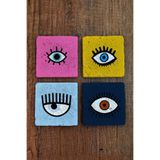 Begoloni Stone Decor Doğal Taş Bardak Altlığı 4'lü Set - Renli Gözler Nazar - Stone Coasters