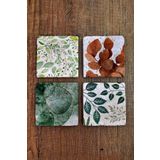 Begoloni Stone Decor Doğal Taş Bardak Altlığı 4'lü Set - Yaprak Desenleri Bardak Altlığı - Stone Coasters