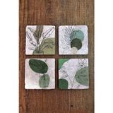 Begoloni Stone Decor Doğal Taş Bardak Altlığı 4'lü Set - Yeşil Modern Desenler Baskılı Stone Coasters